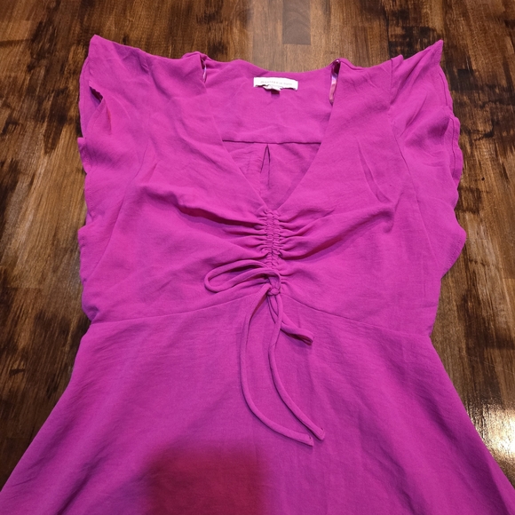 Monteau Vibrant Pink Midi Dress with cap flowy sleeves size Large cottegecore An - Picture 4 of 8